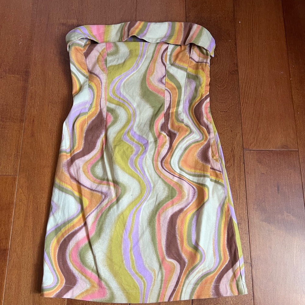 Wild Fable Strapless Swirl Dress - Pink, Green, Brown sz XS